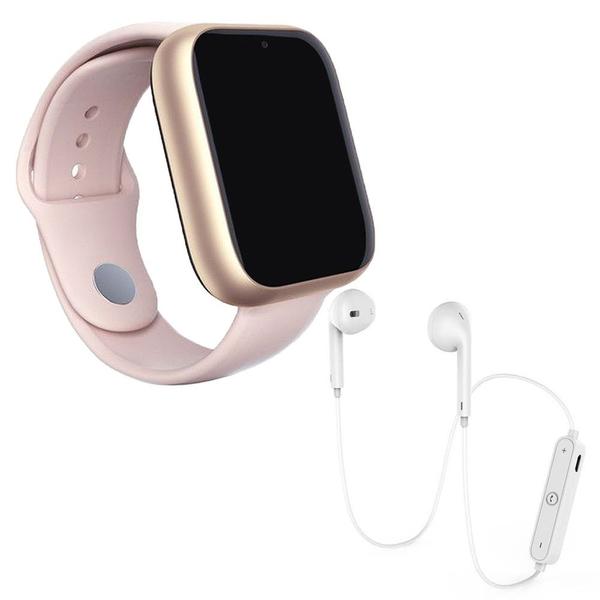 Kit 1 Relógio SmartWatch A1 Pro Plus Rosa + 1 Fone Bluetooh Original Branco - Smart Bracelet