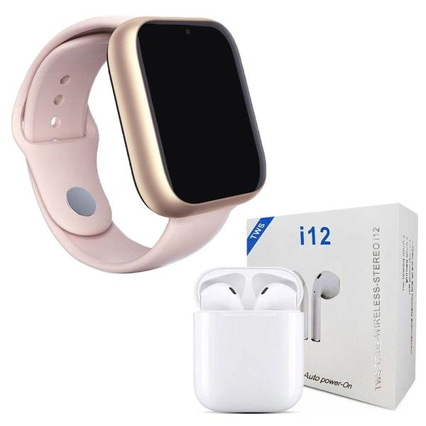 Kit 1 Relógio SmartWatch Z6 Rosa + 1 Fone Bluetooth I12 TWS - Smart Bracelet