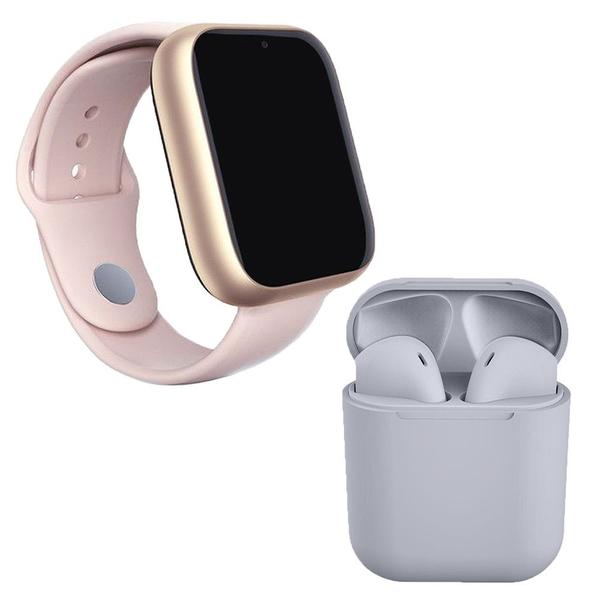 Kit 1 Relógio SmartWatch A1 Pro Plus Rosa + 1 Fone Bluetooth I19 Cinza - Smart Bracelet