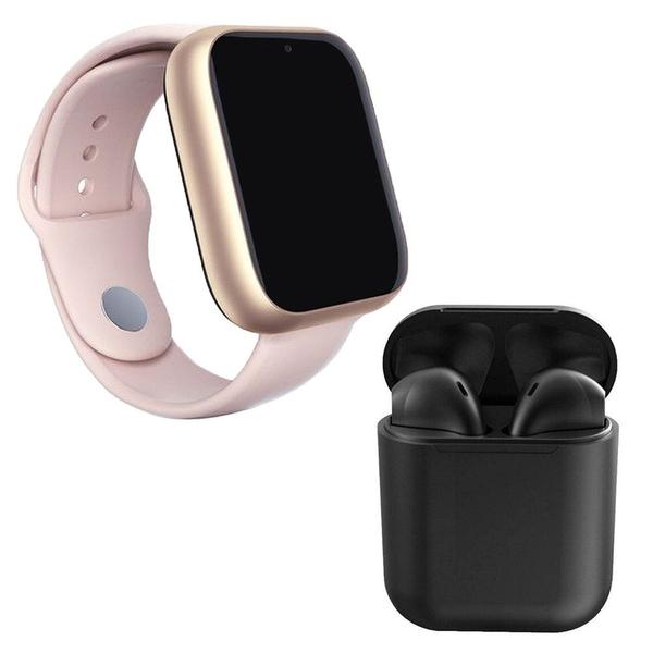 Kit 1 Relógio SmartWatch A1 Pro Plus Rosa + 1 Fone Bluetooth InPods 12 Preto - Smart Bracelet