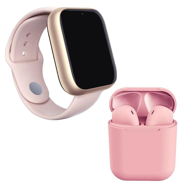 Kit 1 Relógio SmartWatch A1 Pro Plus Rosa + 1 Fone Bluetooth InPods 12 Rosa - Smart Bracelet