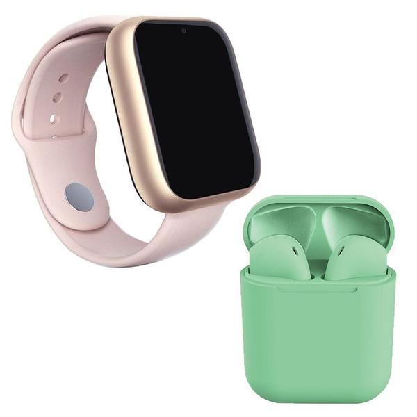 Kit 1 Relógio SmartWatch A1 Pro Plus Rosa + 1 Fone Bluetooth InPods 12 Verde - Smart Bracelet