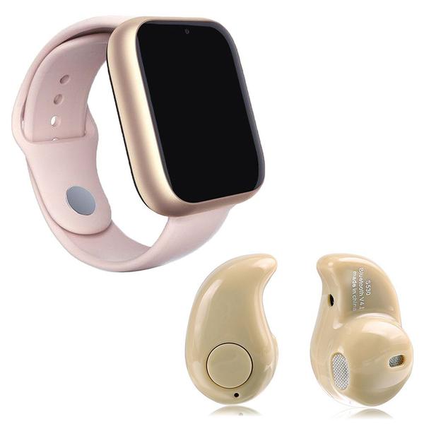 Kit 1 Relógio SmartWatch A1 Pro Plus Rosa + 1 Mini Fone Bluetooth Marfim - Smart Bracelet