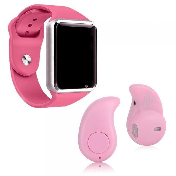 Kit 1 Relógio SmartWatch A1 Rosa + 1 Mini Fone Bluetooh Rosa