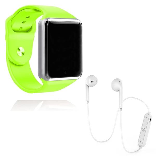 Kit 1 Relógio SmartWatch A1 Verde + 1 Fone Bluetooh Original Branco