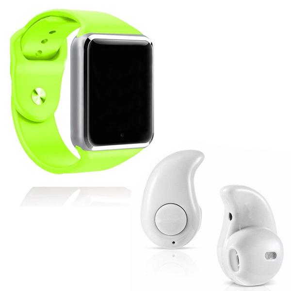 Kit 1 Relógio SmartWatch A1 Verde + 1 Mini Fone Bluetooh Branco