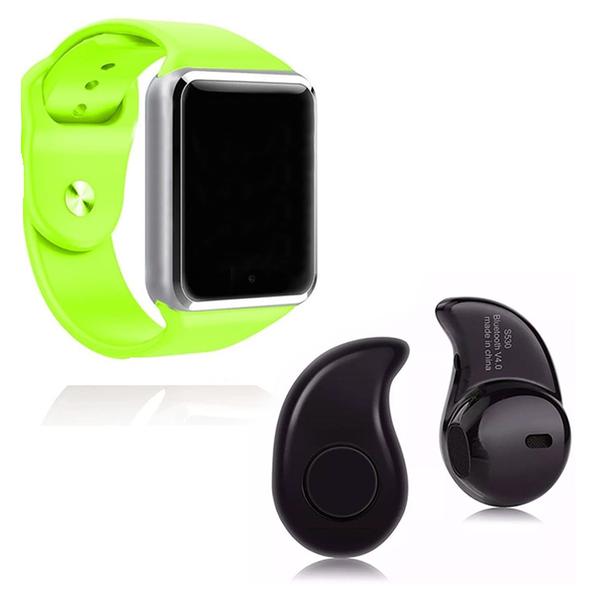 Kit 1 Relógio SmartWatch A1 Verde + 1 Mini Fone Bluetooh Preto