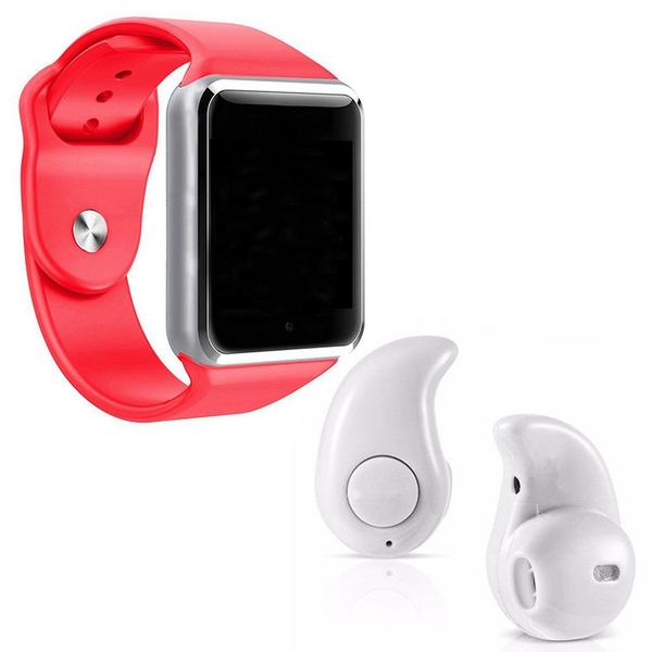 Kit 1 Relógio SmartWatch A1 Vermelho + 1 Mini Fone Bluetooh Branco