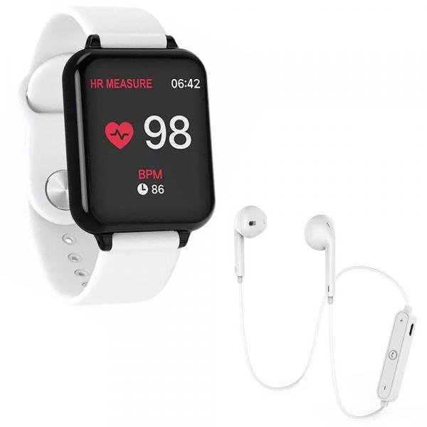 Kit 1 Relógio Smartwatch B57 Hero Band 3 Branco + 1 Fone Bluetooh Original Branco - B Smart