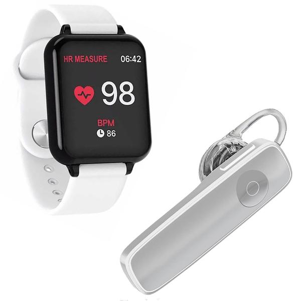 Kit 1 Relógio Smartwatch B57 Hero Band 3 Branco + 1 Fone de Ouvido Sem Fio Bluetooth Headset Branco - B Smart