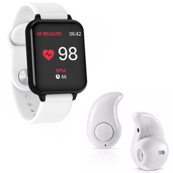 Kit 1 Relógio Smartwatch B57 Hero Band 3 Branco + 1 Mini Fone Bluetooth Azul - B Smart