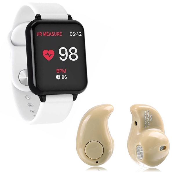 Kit 1 Relógio Smartwatch B57 Hero Band 3 Branco + 1 Mini Fone Bluetooth Marfim - Smart Bracelet