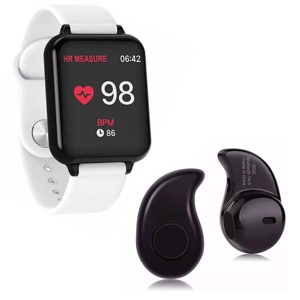 Kit 1 Relógio Smartwatch B57 Hero Band 3 Branco + 1 Mini Fone Bluetooth Preto - Smart Bracelet