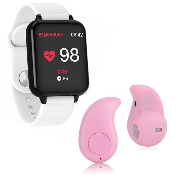 Kit 1 Relógio Smartwatch B57 Hero Band 3 Branco + 1 Mini Fone Bluetooth Rosa - B Smart