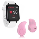 Kit 1 Relógio Smartwatch B57 Hero Band 3 Branco + 1 Mini Fone Bluetooth Rosa