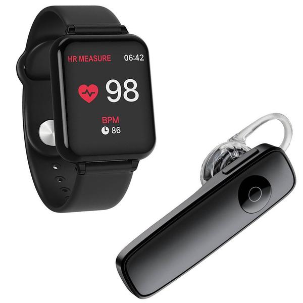 Kit 1 Relógio Smartwatch B57 Hero Band 3 Preto + 1 Fone de Ouvido Sem Fio Bluetooth Headset Preto - Smart Bracelet