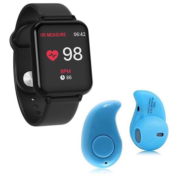 Kit 1 Relógio Smartwatch B57 Hero Band 3 Preto + 1 Mini Fone Bluetooth Azul - B Smart