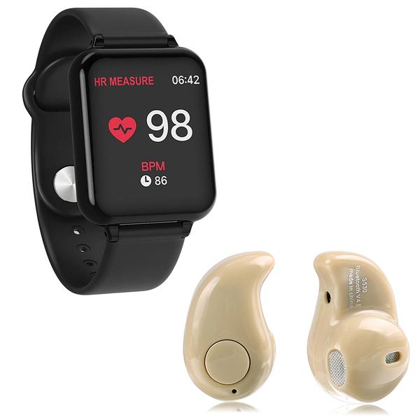 Kit 1 Relógio Smartwatch B57 Hero Band 3 Preto + 1 Mini Fone Bluetooth Branco - B Smart