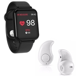 Kit 1 Relógio Smartwatch B57 Hero Band 3 Preto + 1 Mini Fone Bluetooth Branco