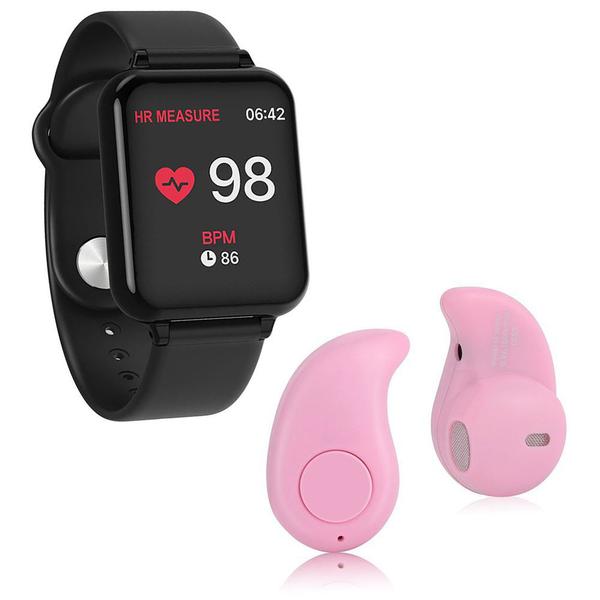 Kit 1 Relógio Smartwatch B57 Hero Band 3 Preto + 1 Mini Fone Bluetooth Rosa - B Smart