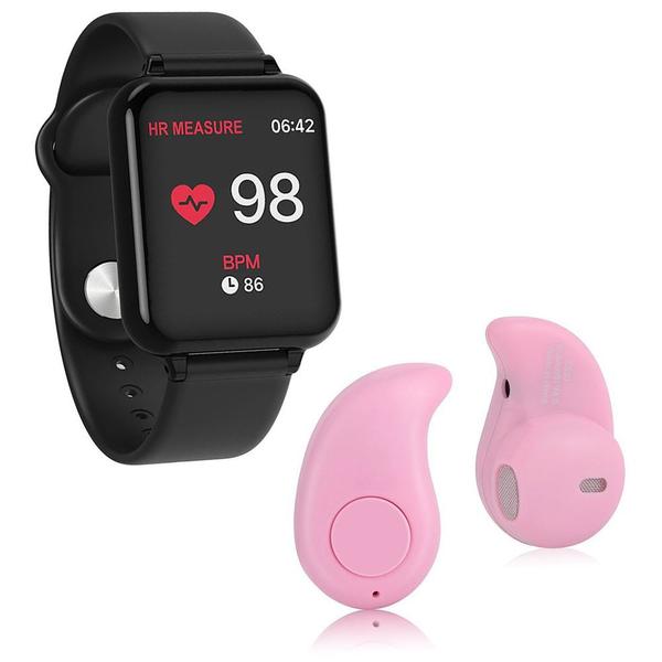 Kit 1 Relógio Smartwatch B57 Hero Band 3 Preto + 1 Mini Fone Bluetooth Rosa - Smart Bracelet