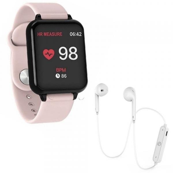 Kit 1 Relógio Smartwatch B57 Hero Band 3 Rosa + 1 Fone Bluetooh Original Branco - B Smart