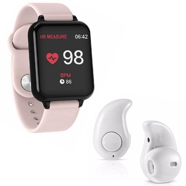 Kit 1 Relógio Smartwatch B57 Hero Band 3 Rosa + 1 Mini Fone Bluetooth Branco - B Smart