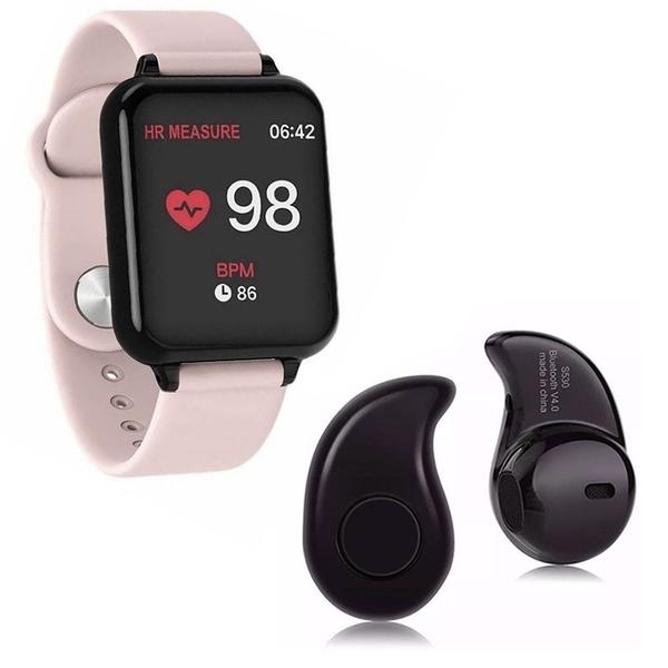 Kit 1 Relógio Smartwatch B57 Hero Band 3 Rosa + 1 Mini Fone Bluetooth Preto - Smart Bracelet