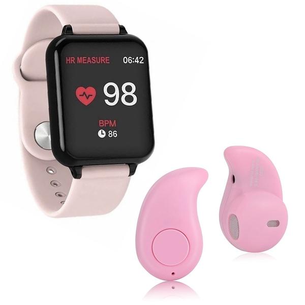 Kit 1 Relógio Smartwatch B57 Hero Band 3 Rosa + 1 Mini Fone Bluetooth Rosa - B Smart