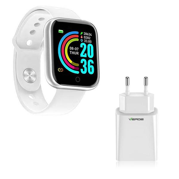 Kit 1 Relógio Smartwatch D20 Branco Esportivo Android IOS + 1 Base de Carregador - Smart Bracelet