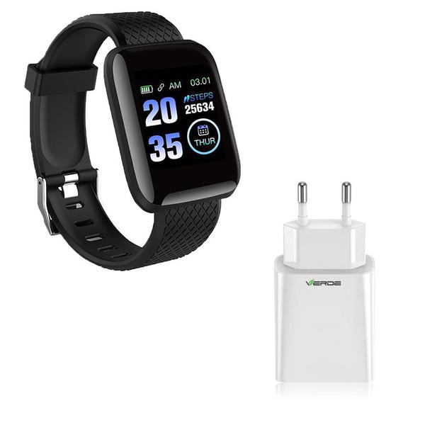 Kit 1 Relógio Smartwatch D13 Preto Esportivo Android IOS + 1 Base de Carregador - Smart Bracelet