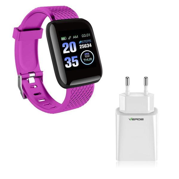 Kit 1 Relógio Smartwatch D13 Roxo Esportivo Android IOS + 1 Base de Carregador - Smart Bracelet