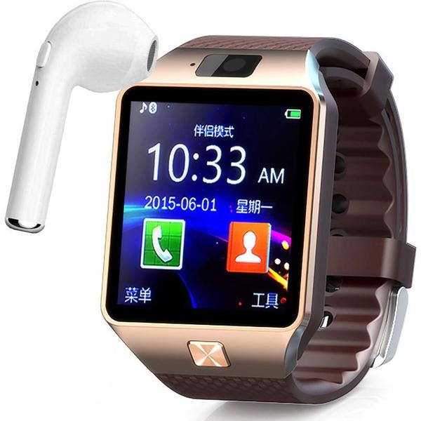 Kit 1 Relógio SmartWatch DZ09 Dourado + 1 Fone Bluetooh I7 Preto - Smart Bracelet