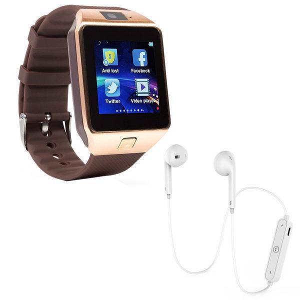 Kit 1 Relógio SmartWatch DZ09 Dourado + 1 Fone Bluetooh Original Branco - Smart Bracelet