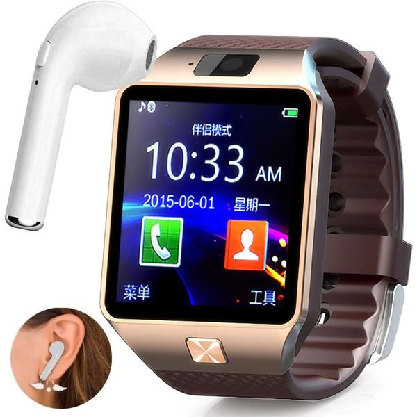 Kit 1 Relógio SmartWatch DZ09 Dourado + 1 Fone Bluetooth I7 Branco - Smart Bracelet