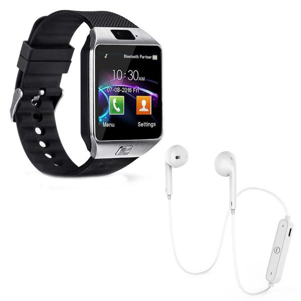 Kit 1 Relógio SmartWatch DZ09 Prata + 1 Fone Bluetooh Original Branco - Smart Bracelet