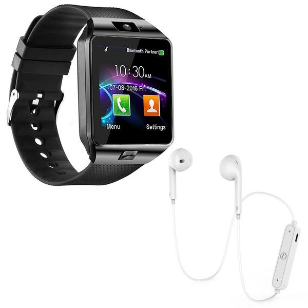 Kit 1 Relógio SmartWatch DZ09 Preto + 1 Fone Bluetooh Original Branco - Dz Smart