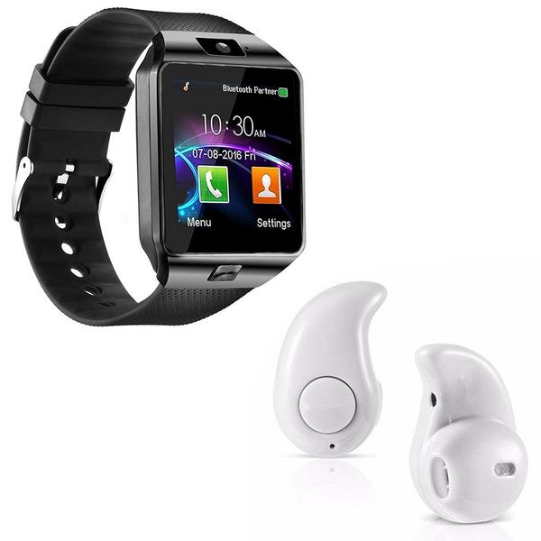 Kit 1 Relógio SmartWatch DZ09 Preto + 1 Mini Fone Bluetooh Branco