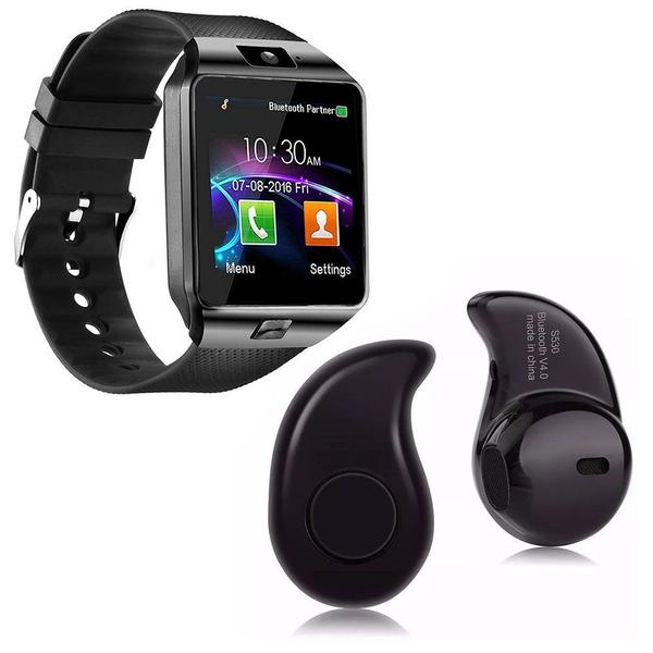 Kit 1 Relógio SmartWatch DZ09 Preto + 1 Mini Fone Bluetooh Preto - Smart Bracelet