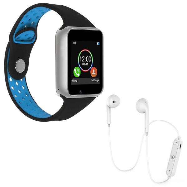 Kit 1 Relógio SmartWatch M3 Azul + 1 Fone Bluetooh Original Branco - Z Smart