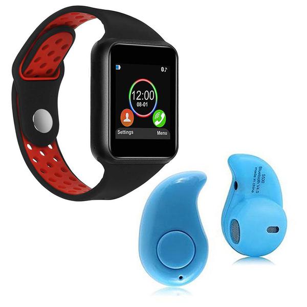Kit 1 Relógio SmartWatch M3 Vermelho + 1 Mini Fone Bluetooth Azul - Z Smart