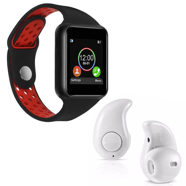 Kit 1 Relógio SmartWatch M3 Vermelho + 1 Mini Fone Bluetooth Branco - Z Smart