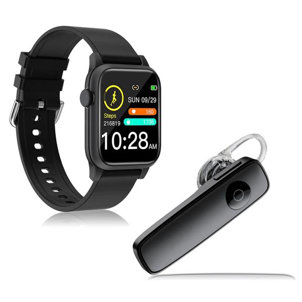 Kit 1 Relógio Smartwatch P18 Preto Android IOS + 1 Fone Bluetooth Estéreo Headset Preto - Smart Bracelet