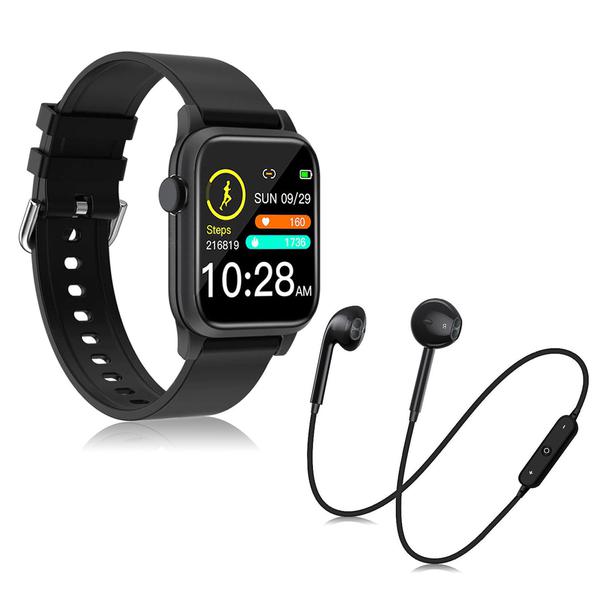 Kit 1 Relógio Smartwatch P18 Preto Android IOS + 1 Fone Bluetooth S6 Preto - Smart Bracelet