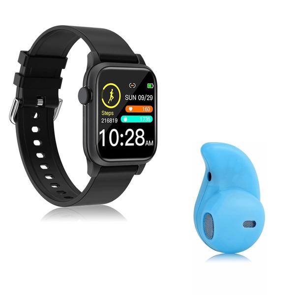 Kit 1 Relógio Smartwatch P18 Preto Android IOS + 1 Mini Fone Bluetooth Azul - Smart Bracelet