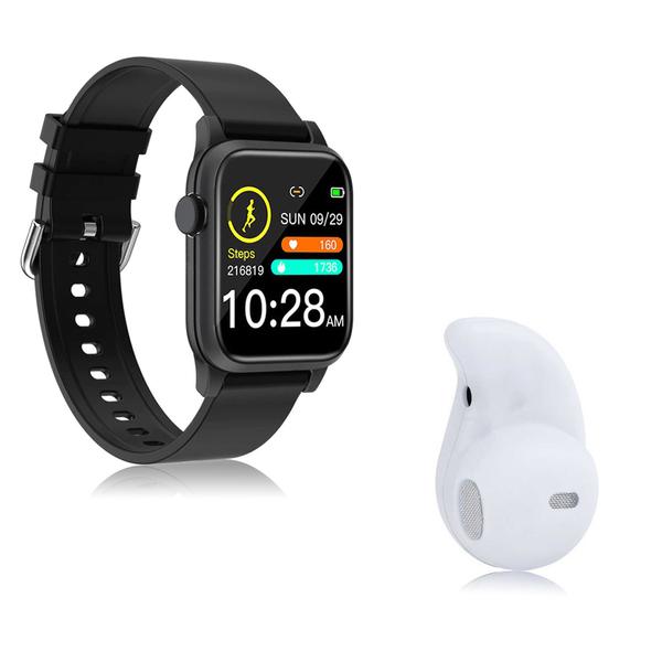 Kit 1 Relógio Smartwatch P18 Preto Android IOS + 1 Mini Fone Bluetooth Branco - Smart Bracelet