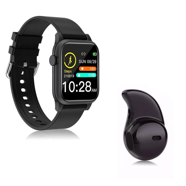 Kit 1 Relógio Smartwatch P18 Preto Android IOS + 1 Mini Fone Bluetooth Preto - Smart Bracelet