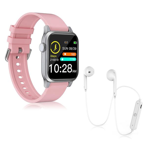 Kit 1 Relógio Smartwatch P18 Rosa Android IOS + 1 Fone Bluetooth S6 Branco - Smart Bracelet