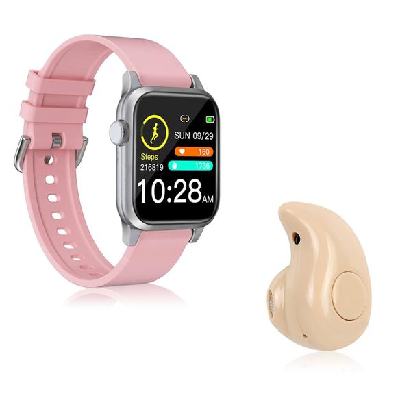 Kit 1 Relógio Smartwatch P18 Rosa Android IOS + 1 Mini Fone Bluetooth Marfim - Smart Bracelet