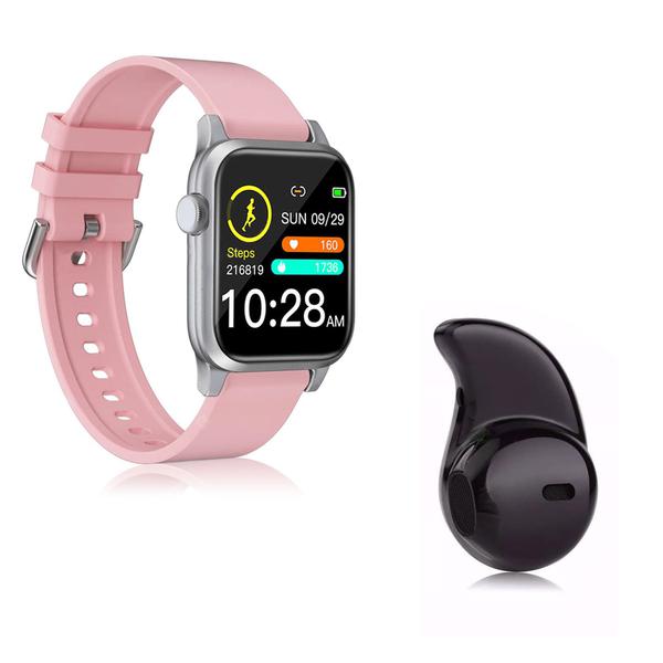 Kit 1 Relógio Smartwatch P18 Rosa Android IOS + 1 Mini Fone Bluetooth Preto - Smart Bracelet